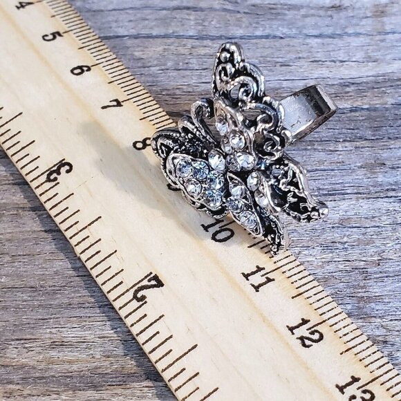 Vintage Sparkly Cocktail Ring Clear Crystal Butterfly Silver Y2K 90s - Picture 7 of 8